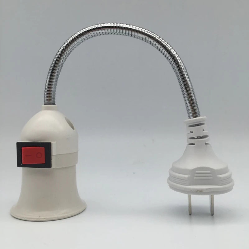 Stainless Steel E27 Lamp Base Adjustable Flexible Bend Switch EU US Zpaxo US plug 28cm