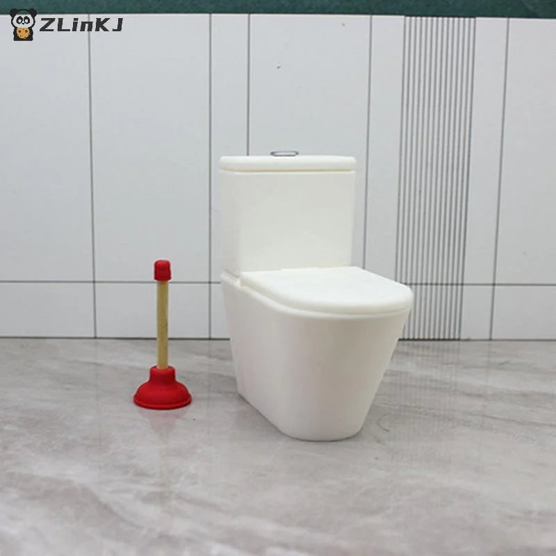 ▶Dollhouse Simulation Toilet Seat Vintage Dollhouse Bathroom White Toilet Doll House Miniature Baby Pretend Toy Doll Accessories Zpaxo