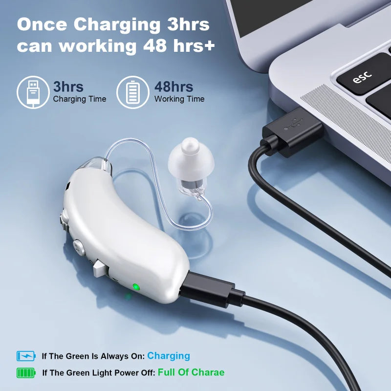 BTE Elderly Hearing Aid Rechargeable Deaf Digital Display Listening