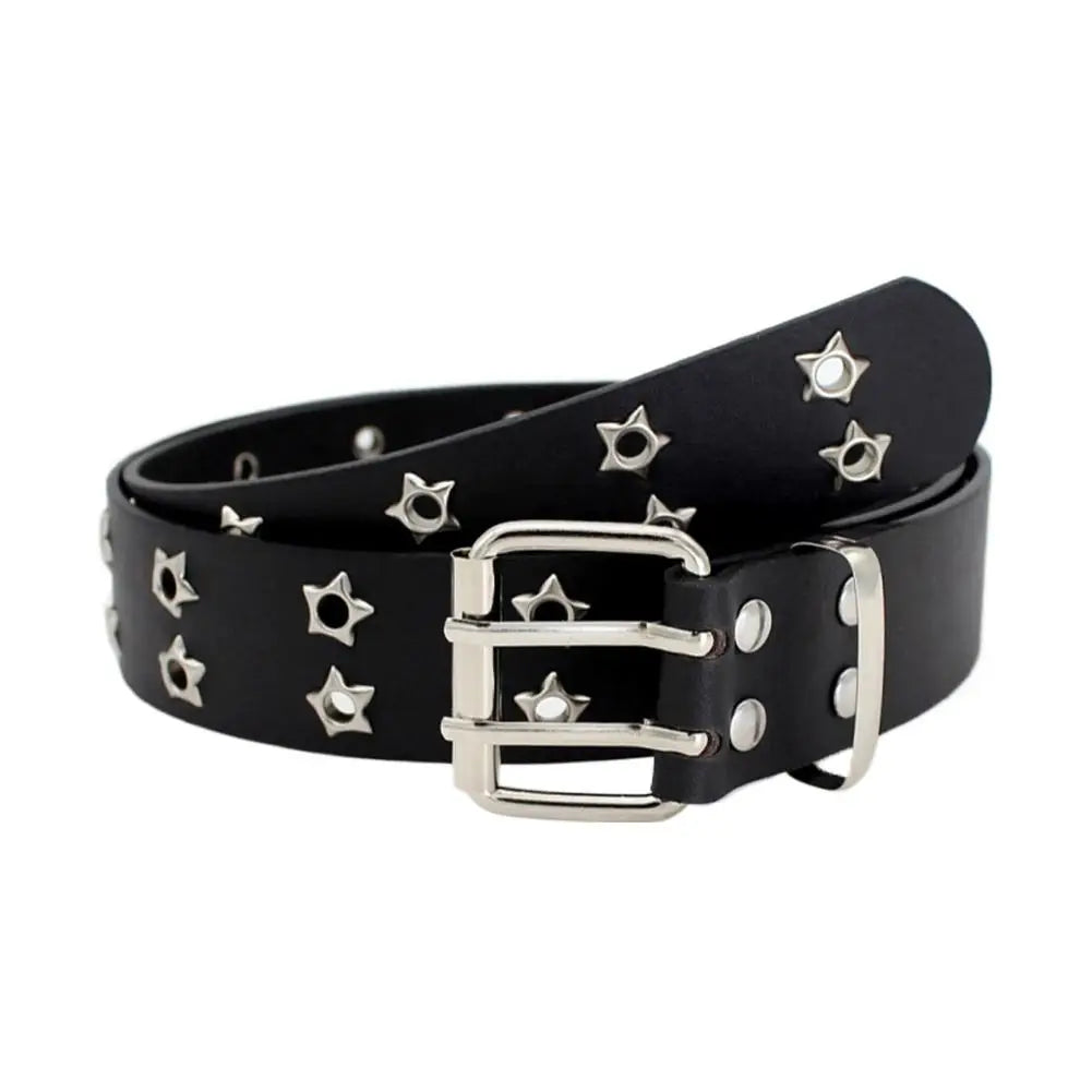 Y2K Punk Rivet Belt – Double Row Star Gothic Waistband Punk Fashion Belt Zpaxo A