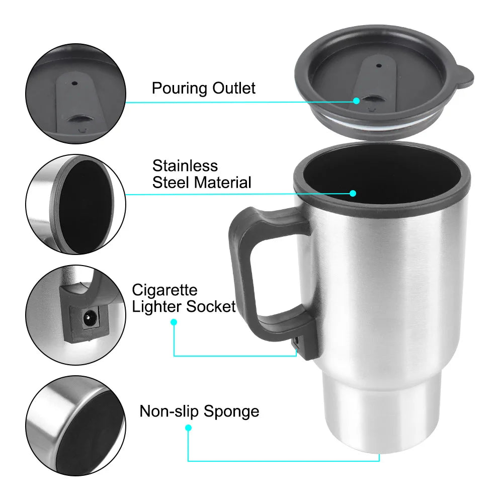 Water Coffee Milk Thermal Mug Stainless Steel 12V Camping Travel