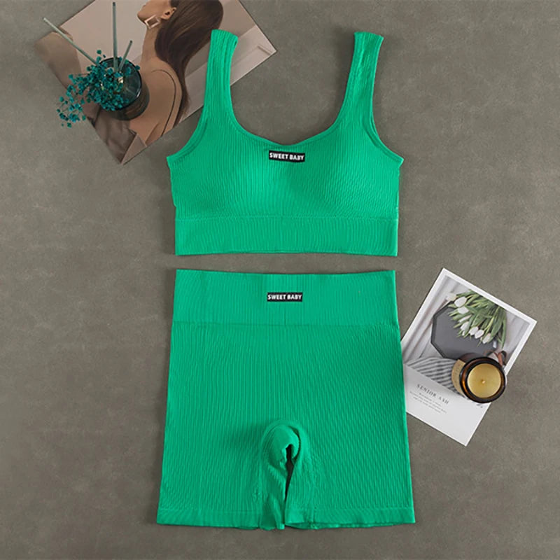 Women Seamless Yoga Set Fitness Workout Suits Sport Bra High Waist Leggings Sexy Deep-V Gym Clothing 2024 New Sportswear Zpaxo emerald green Uniform size