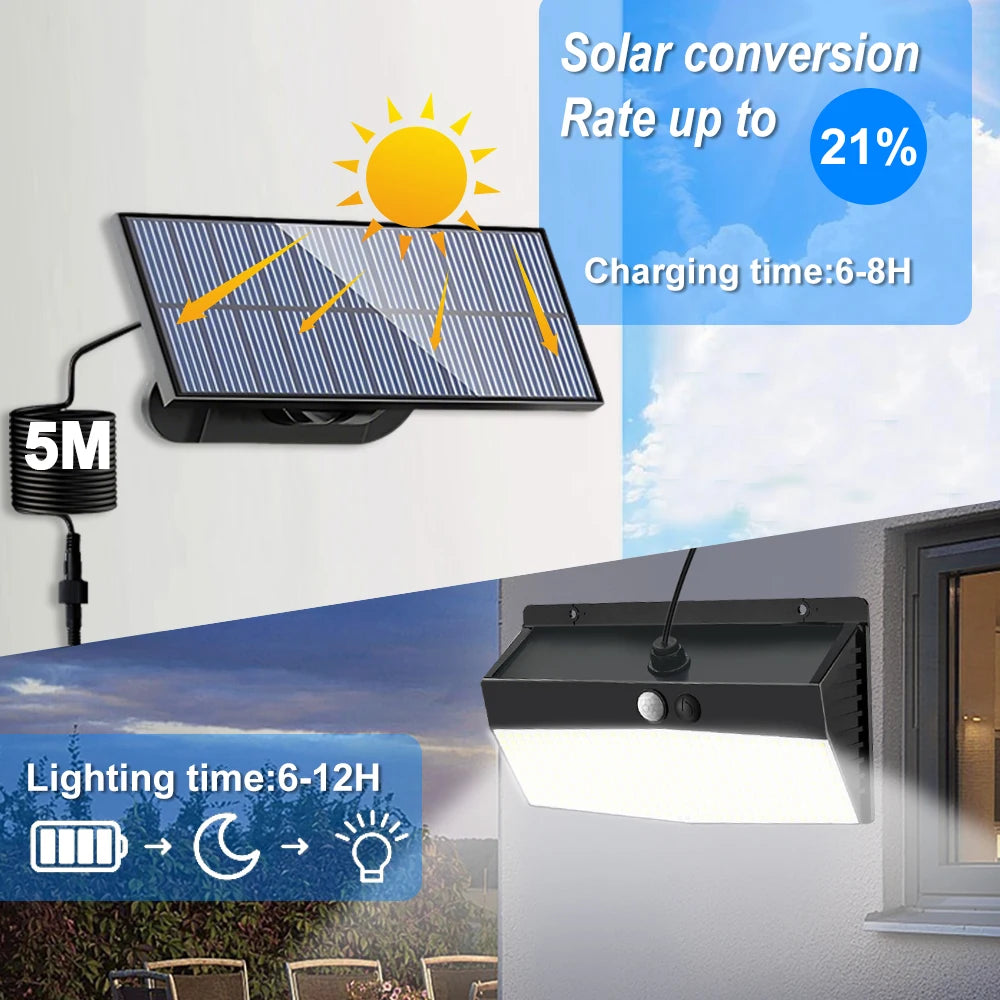 Outdoor 368/468 LED Solar Wall Light Motion Sensor Lights 3 Lighting Modes Solar Powered Garden Lights For Garden Lighting Zpaxo