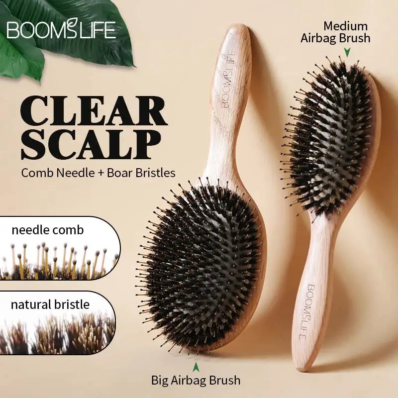 Boar Bristle Hair Brush Women Scalp Massage Brush Wood Comb For Hair Detangling OAK Wooden Hair Brush Barber Zpaxo