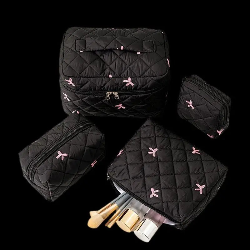 1 Black Women Portable Makeup Bag Large Capacity Bow Quilting Zpaxo