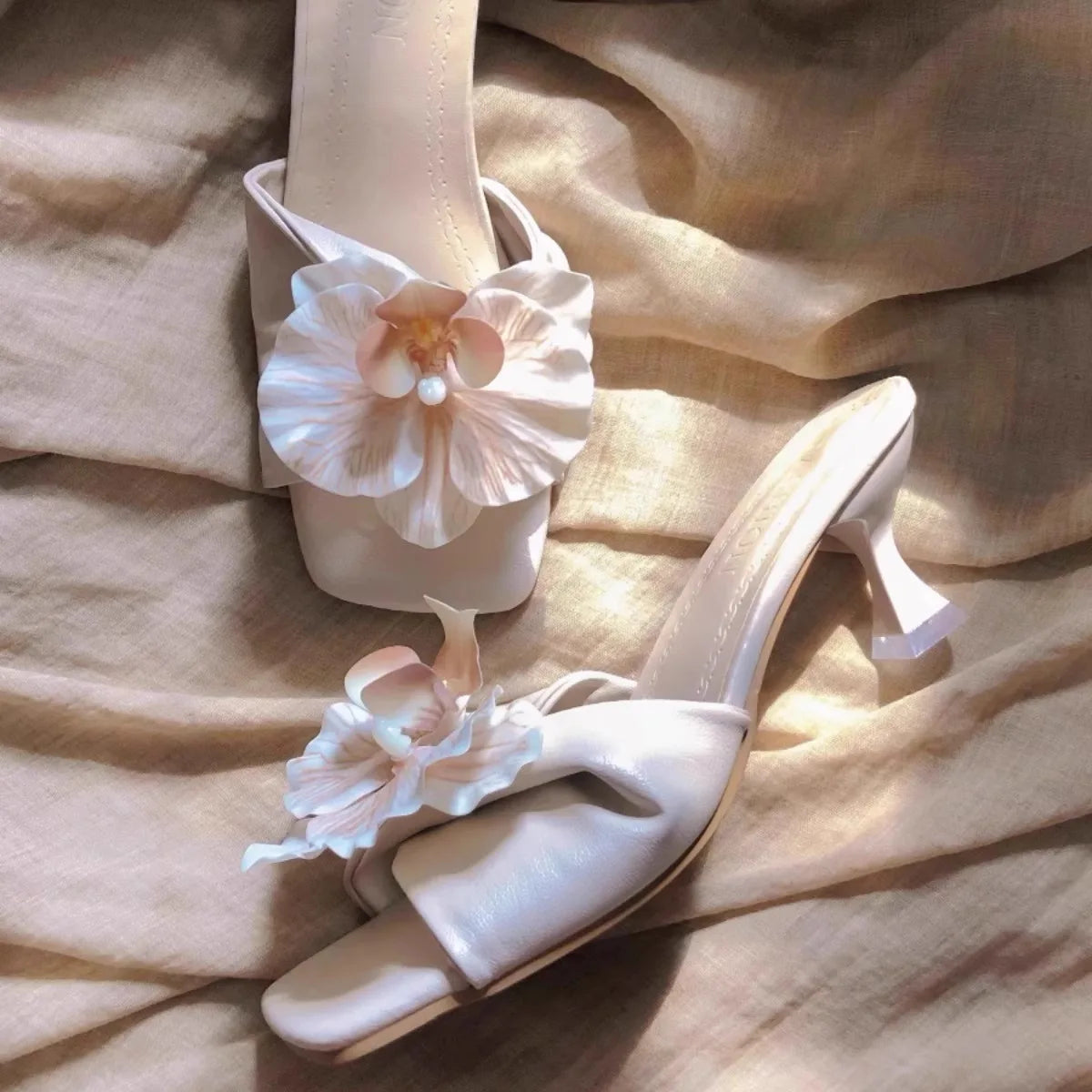 Slippers Women Women's High Heels Slippers Flower 2025 Summer New Style Slim Heel Sandals Women's Ladies Shoes Zapatos Zpaxo
