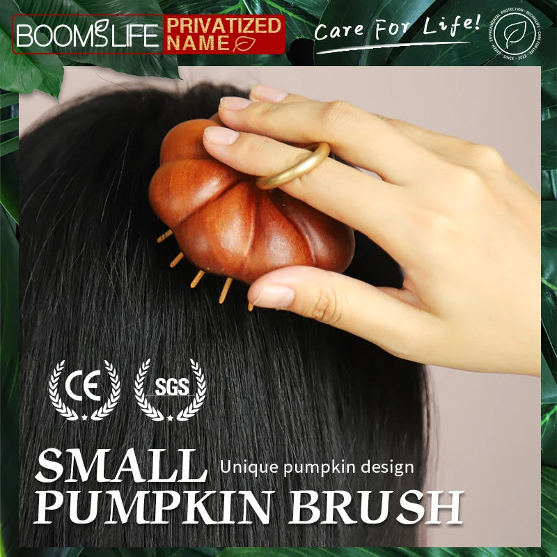 Pumpkin Design Detangling Hairbrush Sandalwood Mini Hair Brush Women Portable Pocket Head Scalp Massage Brush Wide Tooth Comb Zpaxo