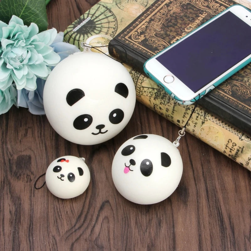 Y1UB Cute Panda Squishy Steamed Bun Bag Phone Pendant Lanyard