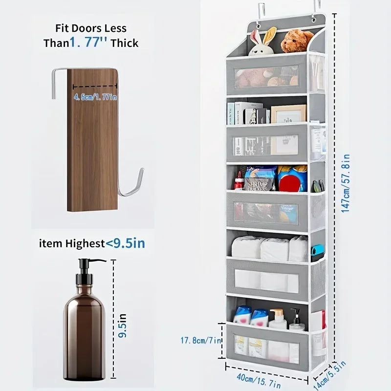 5-Shelf Hanging Storage Organizer - Behind Door, Anti-Tilt, 5 Large Capacity Pockets, Suitable for Bedroom, Bathroom Zpaxo