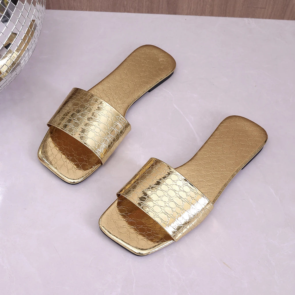 Women Flats Slippers 2026 Square Toe Open Shoes Soft Sole Zpaxo
