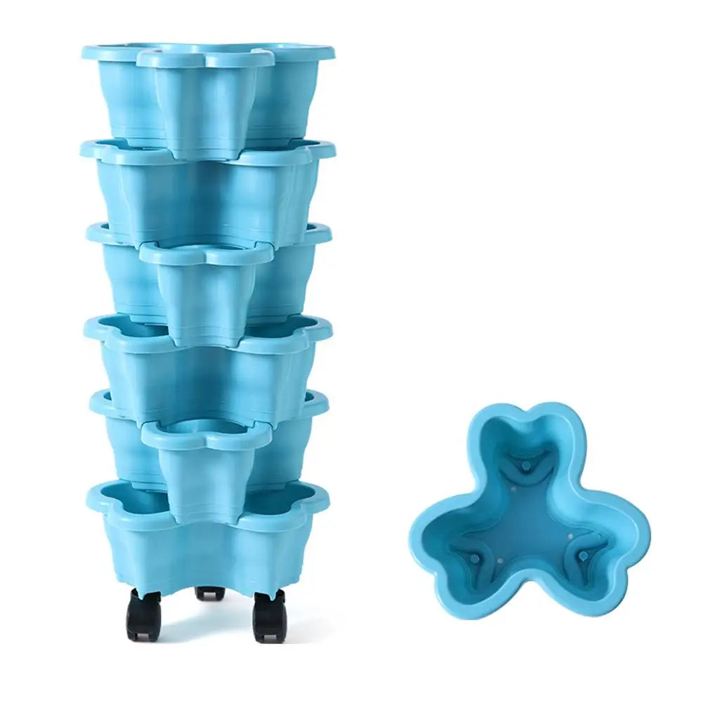 Multilayer Heart Shaped Petals Stereoscopic Planting Basin Indoor Vegetables and Plants Planting with Pulley Plastic Flower Pot Zpaxo Blue
