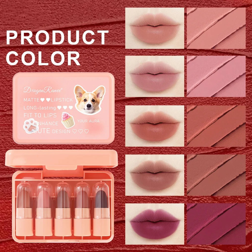 Five Lipstick Set, Matte, Versatile, Waterproof Lip Gloss, Long-Lasting Whitening, Complexion-Enhancing Lip Mud, Non-Fading, Non Zpaxo