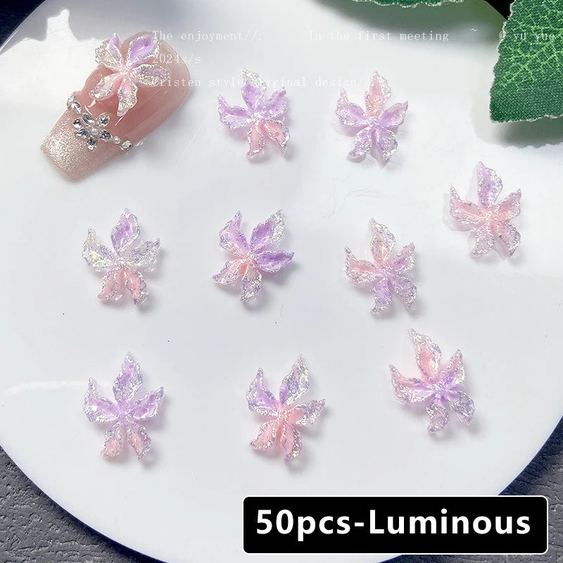 Mixed 3D Resin Gradient Colorful Transparent Luminous Lily Nail Art Decoration Bizarre Style Flower Nail Charms for Manicure DIY Zpaxo 09 Pink Purple