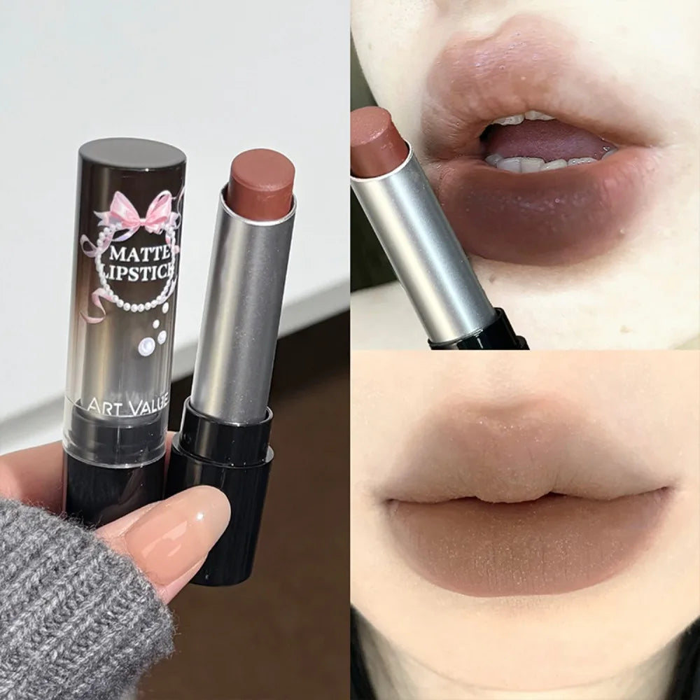 Cement Gray Brown Low Gloss Lipstick Waterproof Sweatproof Not Fade Zpaxo