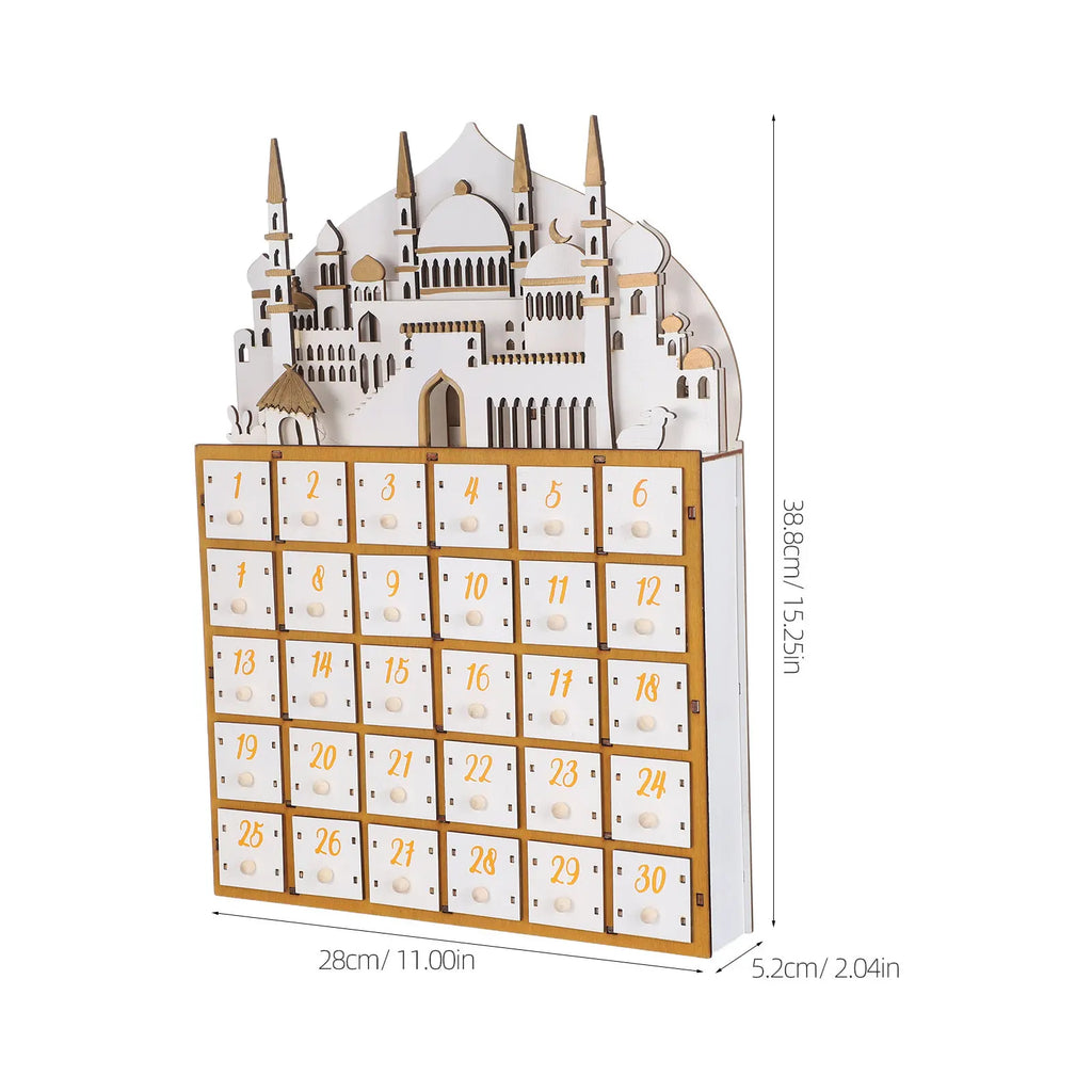 Islamic Wooden Advent Calendar Ramadan 30-Day Countdown Drawers LED