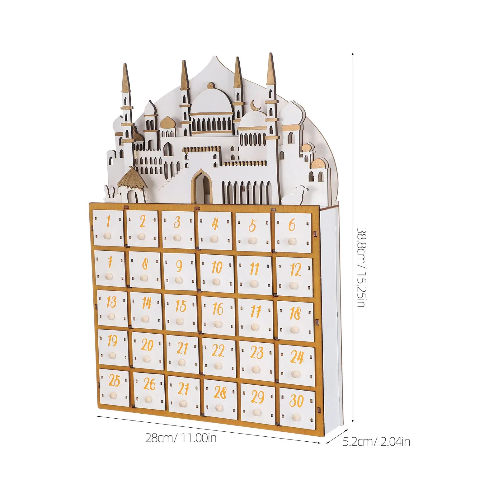 Islamic Wooden Advent Calendar Ramadan 30-Day Countdown Drawers LED