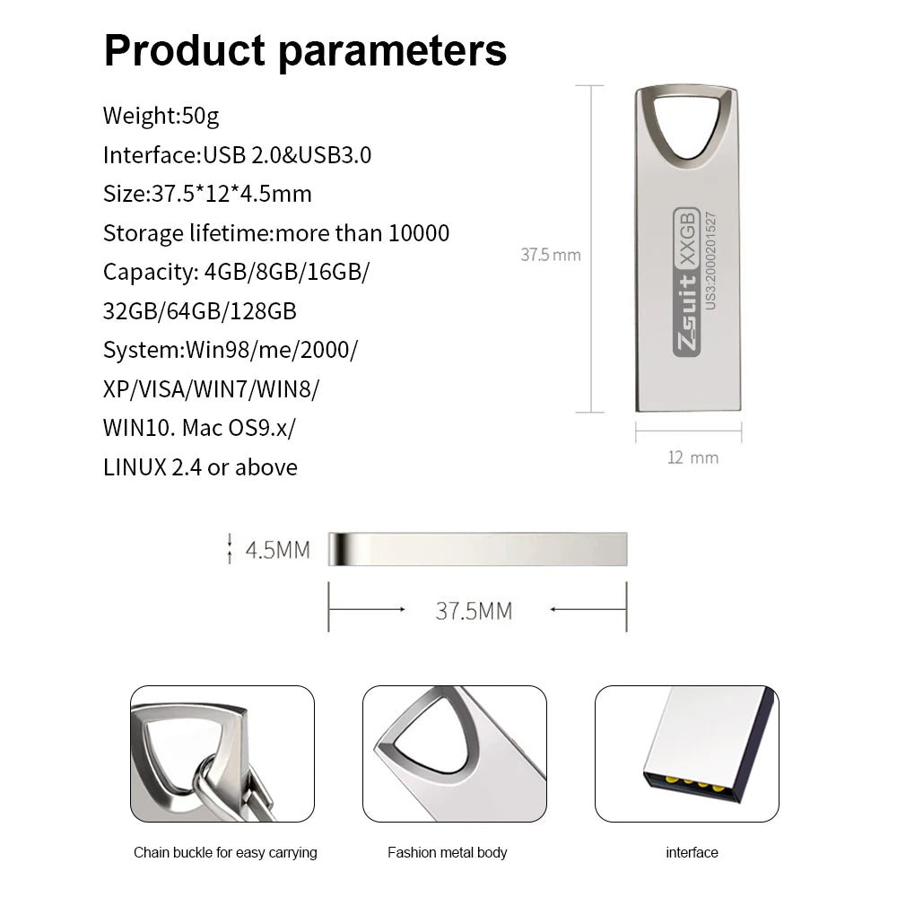 Zsuit Mini USB Flash Drive 128GB Pen Drive флешка Metal U Disk Memo Cel Usb Stick Gift Free Logo Phone/Car U Pendrive 128GB Zpaxo