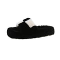 Women's Block Cross Strap Fluffy Fur Slippers Thick Platform Soft