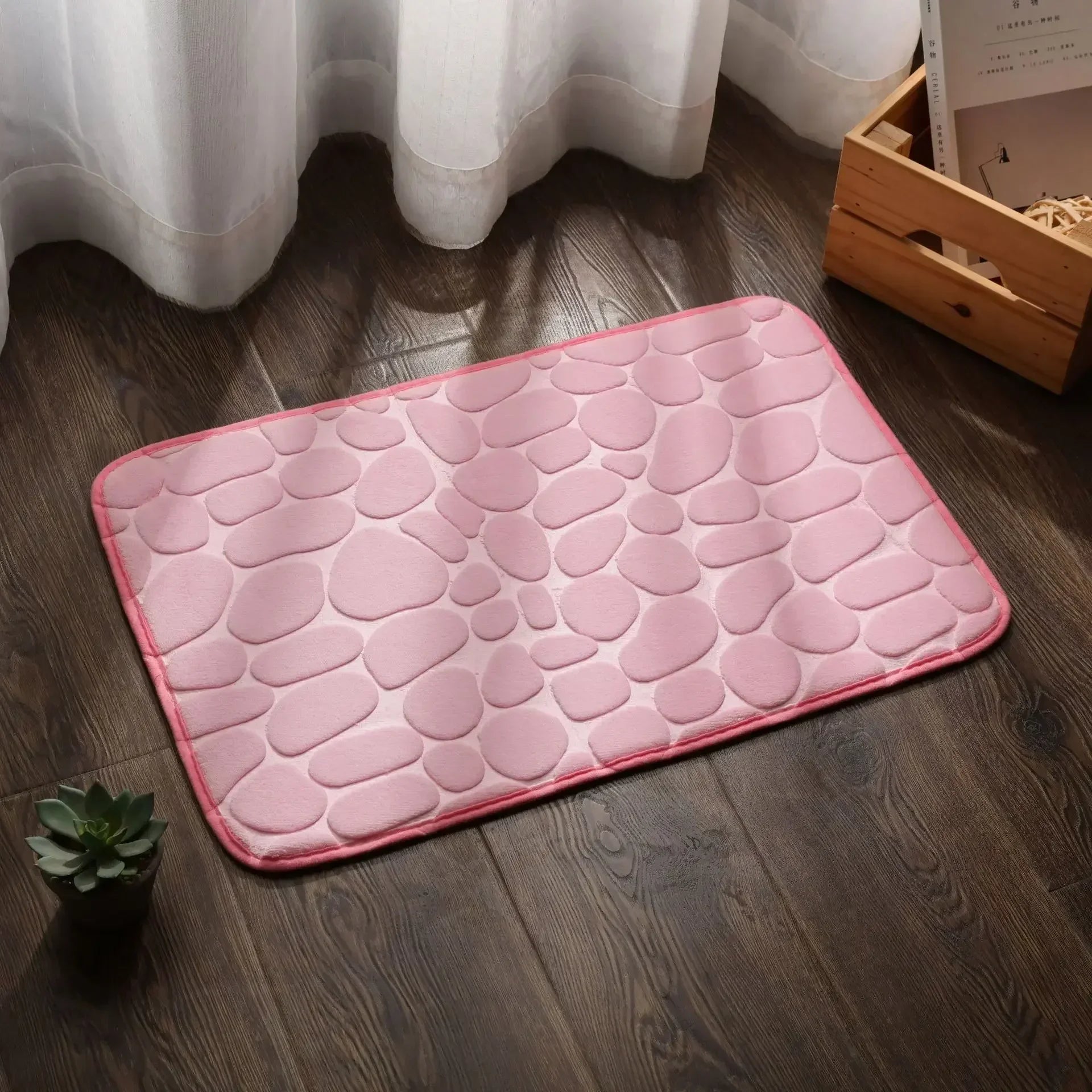 Non Slip Bathroom Absorbing Bath Mat Cobblestone Embossed Mat Floor Rug Shower Room Doormat Memory Foam Cobblestone Mat 40X60CM Zpaxo Pink