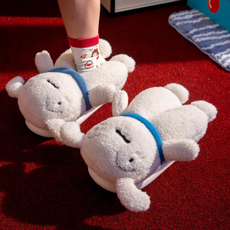 Unisex Autumn Winter 3D Doll Fluffy Cotton Slippers Plush Warm Thick
