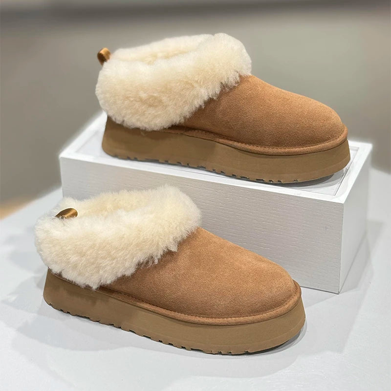 Women Ankle Snow Boots Fashion Platform Low Slippers Home Room Cotton