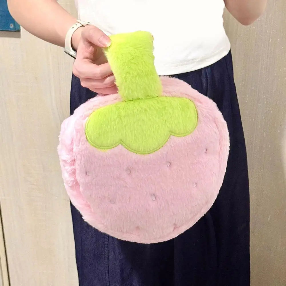 1/2pcs Strawberry Plush Makeup Bag Cute Large Capacity Travel Cosmetic Case Toiletry Pouch with Handle Girls Brush Storage Organ Zpaxo