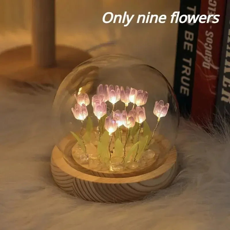 LED Tulip Flower Night Light – DIY Glass Dome Bedside Lamp Decorative Night Lamp Zpaxo Purple