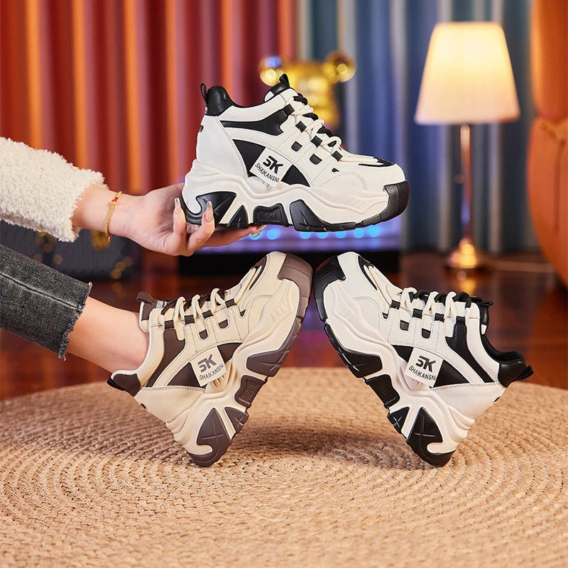 Preppy Dad Sneakers Hidden Height Increasing Chunky Platform Fleece Zpaxo