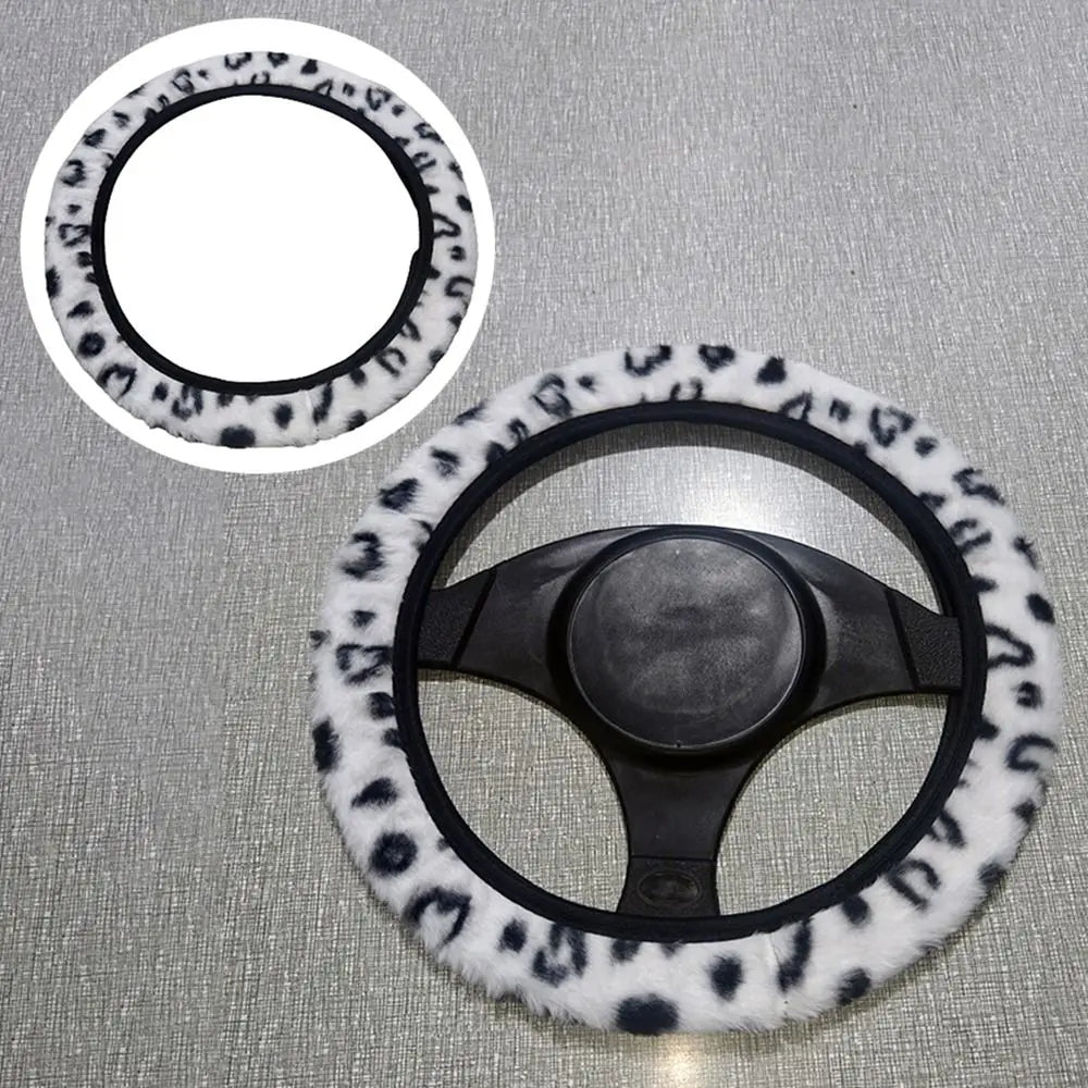 Warm&cozy Steering Wheel Cover Leopard Heart Print Soft Car Steer Zpaxo