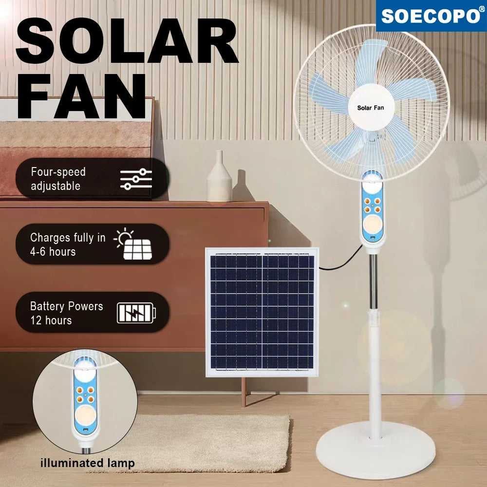 Remote Control Solar Floor Fan 4 Speeds Bug Light Rechargeable