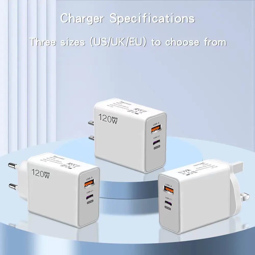 120W Multi Port Charger Turbo Fast EU US UK Hypercharge PD Adapter