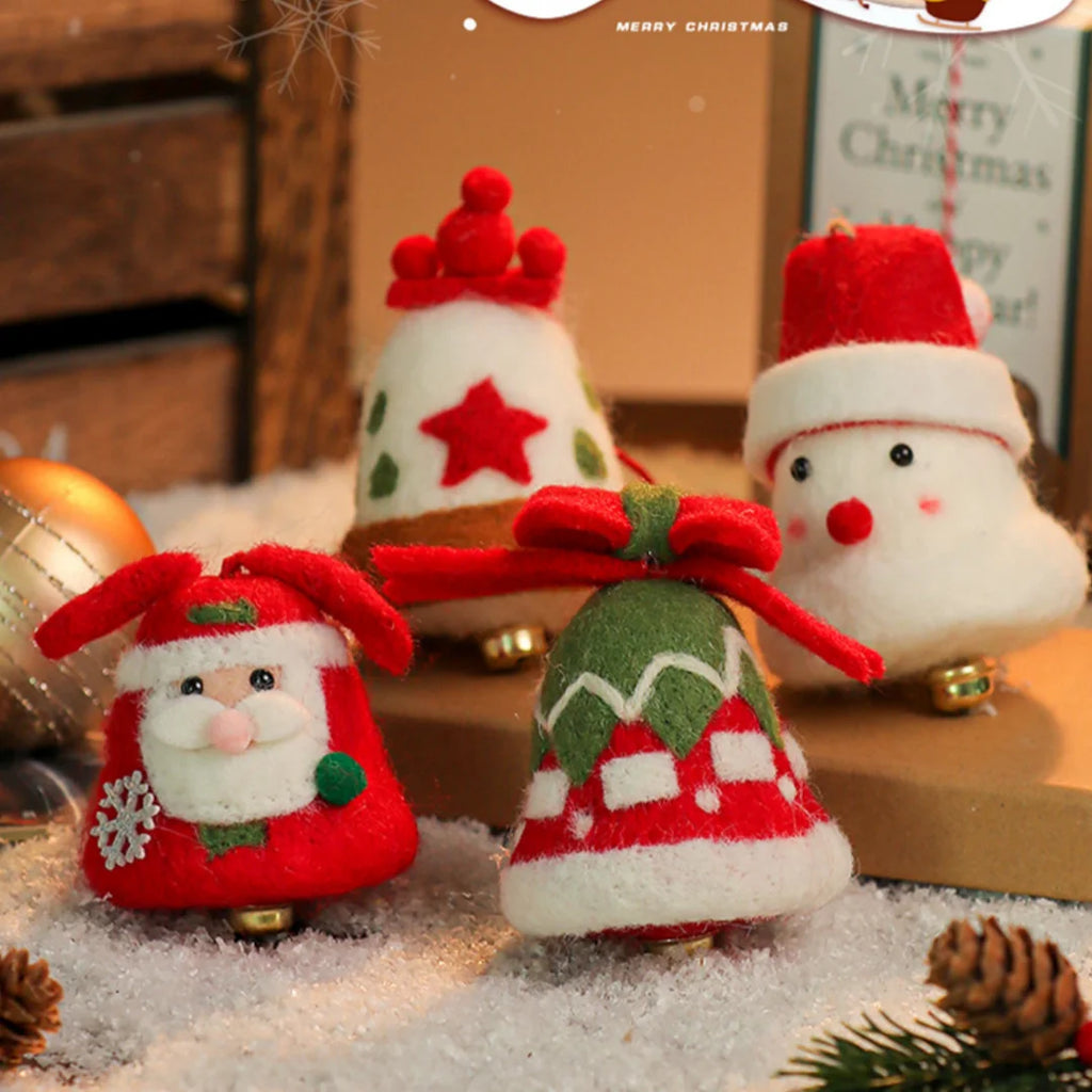 Wool Felt Christmas Bell Ornaments – Santa & Snowman Pendants