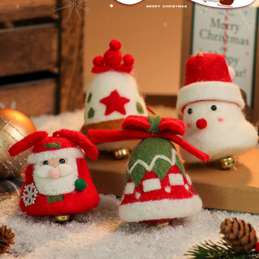 Wool Felt Christmas Bell Ornaments – Santa & Snowman Pendants