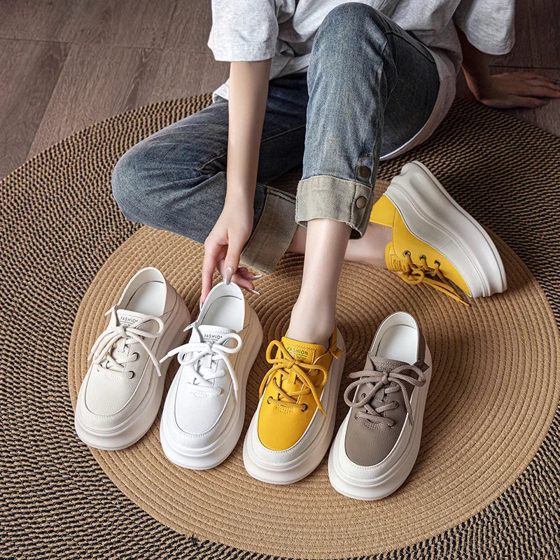 Two Tone Block Slip Back Platform Sneakers Women Foldable Heel Design Zpaxo