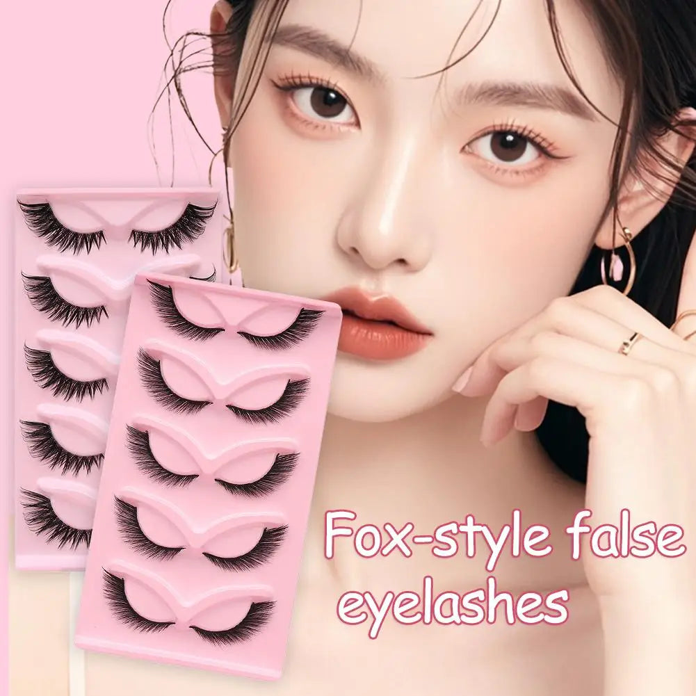 5Pairs Soft Natural Lashes Faux Mink Wispy Mink Eyelashes Extension Makeup Winged Fluffy Thick Lashes Cat Eye False Lashes Zpaxo