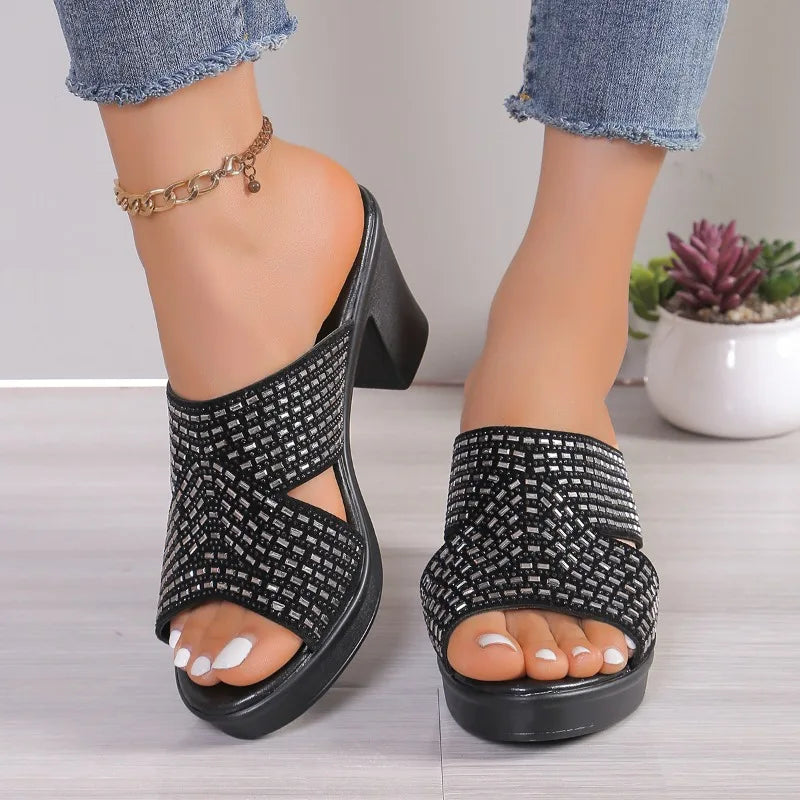 2026 Summer Fashion Heel Sandals Women's Outside Wear Round Toe Zpaxo