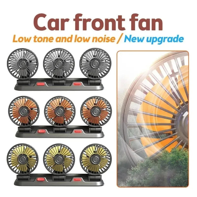 3-Head Car & Desk Fan USB/12V/24V – 2-Speed Silent Fan