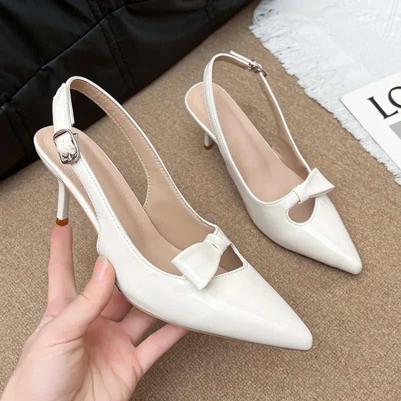 Design Backless Bow Women Heels Sexy Pointed Thin Heel Stripper 35-43 Zpaxo WHITE 36