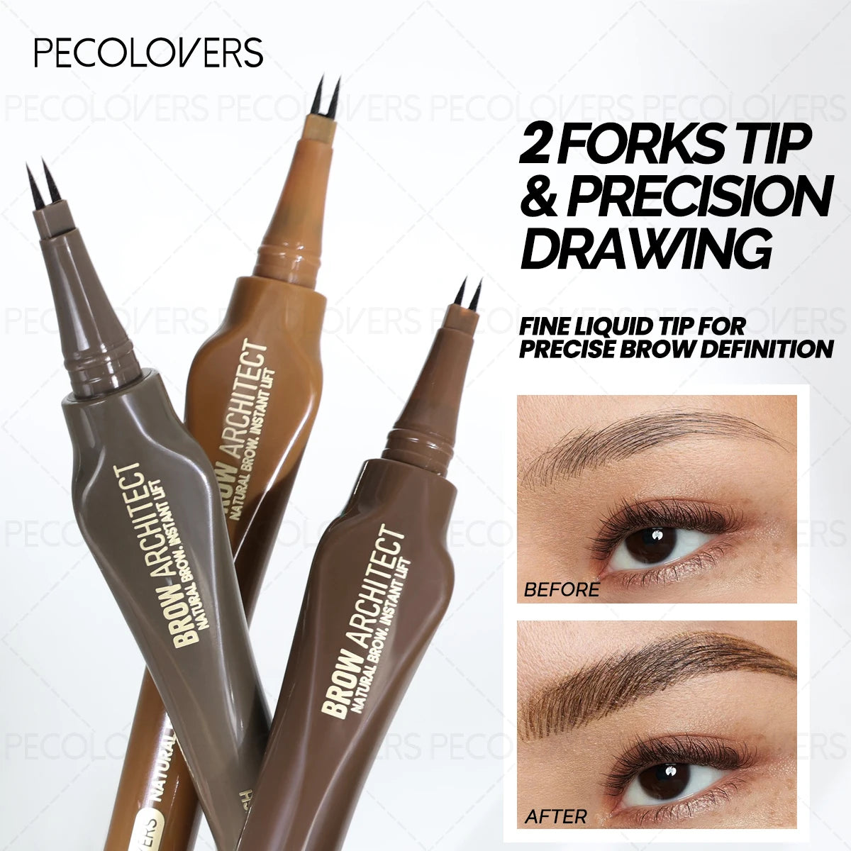 Dual-tip Eyebrow Pencil - Ultra-long Lasting, Waterproof and Sweatproof, Resists Fading. Features a Micro-forked Tip Zpaxo