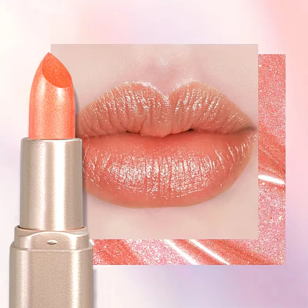 Pearlescent Pink Lipstick, Glitter Shimmer Lip Color, High-Pigment Long-Wear Waterproof Formula for Daily Beauty Looks Zpaxo