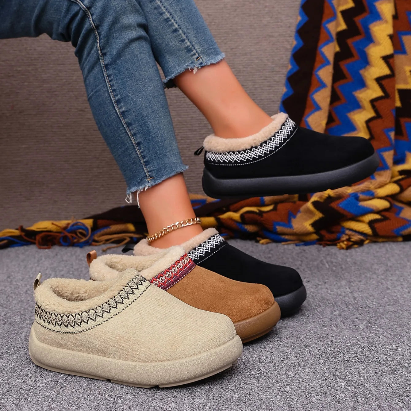 Snow Boots Women Winter Warm Thick Soles Women Shoes Without Heel-covered Hair Half Slippers Cotton Shoes Cashmere Warm Boots Zpaxo