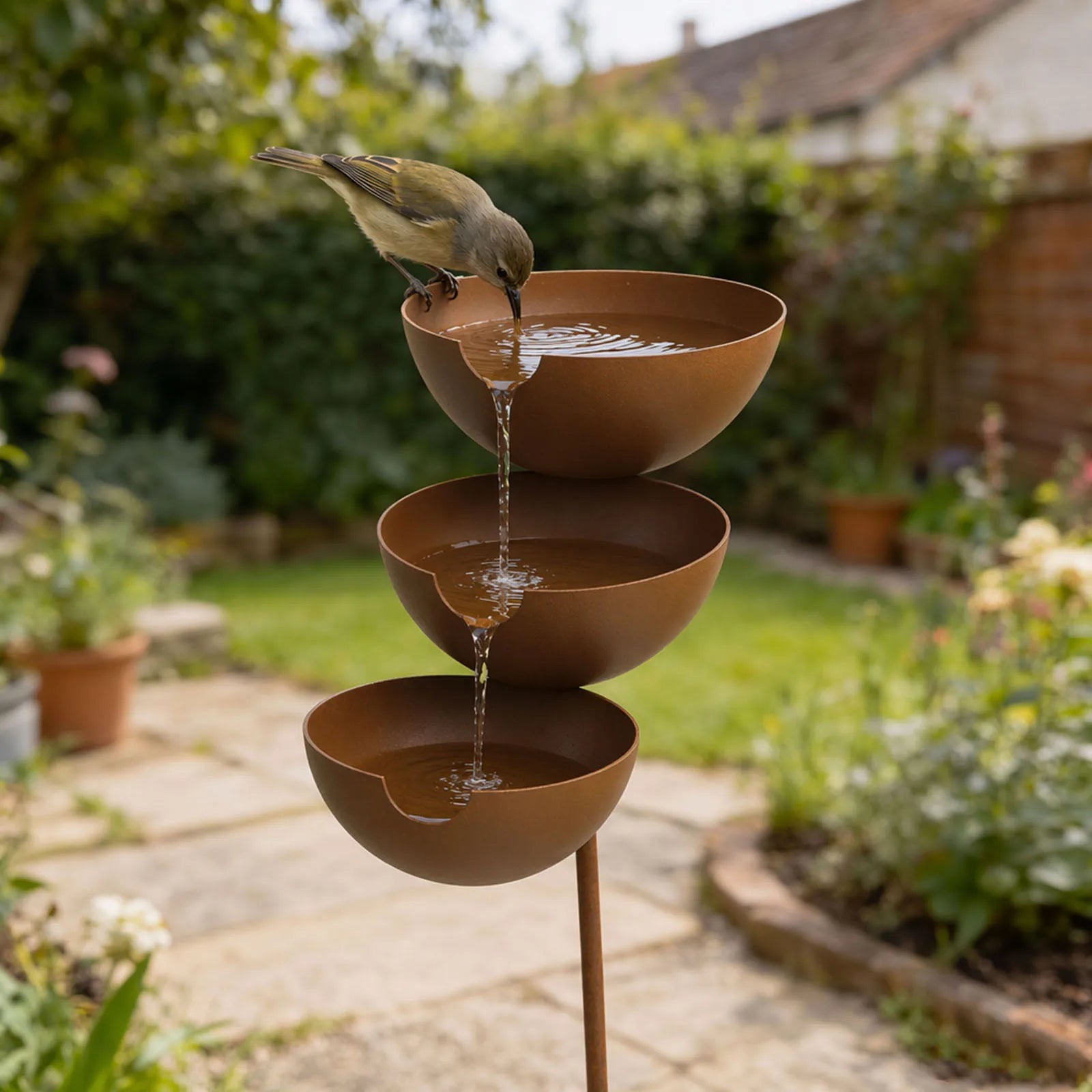 3-Layer Bird Water Bowl Metal Stake Bee Station Feeding Outdoors
