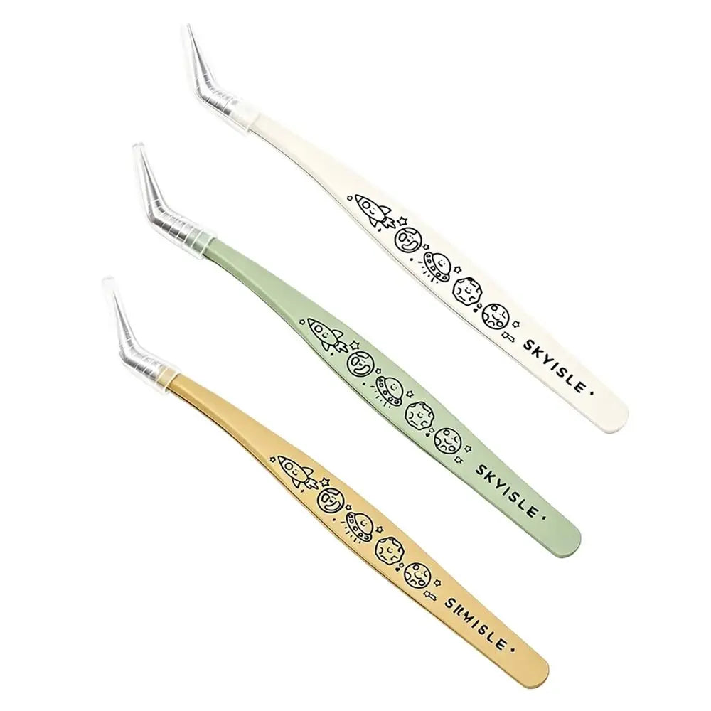 Stainless Steel Curved Stickers Tweezers Anti-static Cartoon Lashes Zpaxo