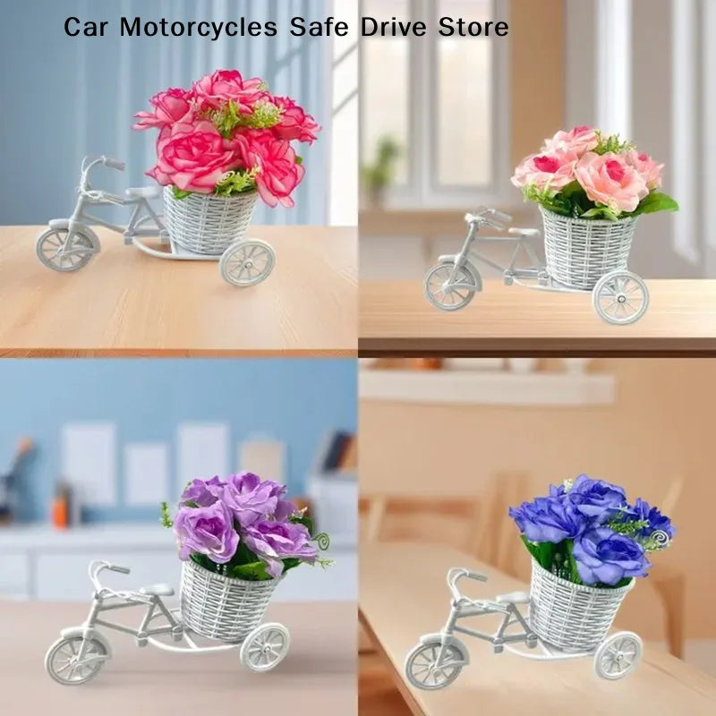 MRattan Flower Basket Vase Tricycle Bicycle Model Home Garden Wedding