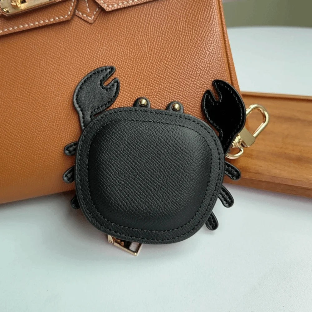 Cartoon Crab Coin Purse Keychain Cute Small Purse Crab PU Leather Pendant Zipper Backpack Hanger Earphone Bag Outdoor Zpaxo Black