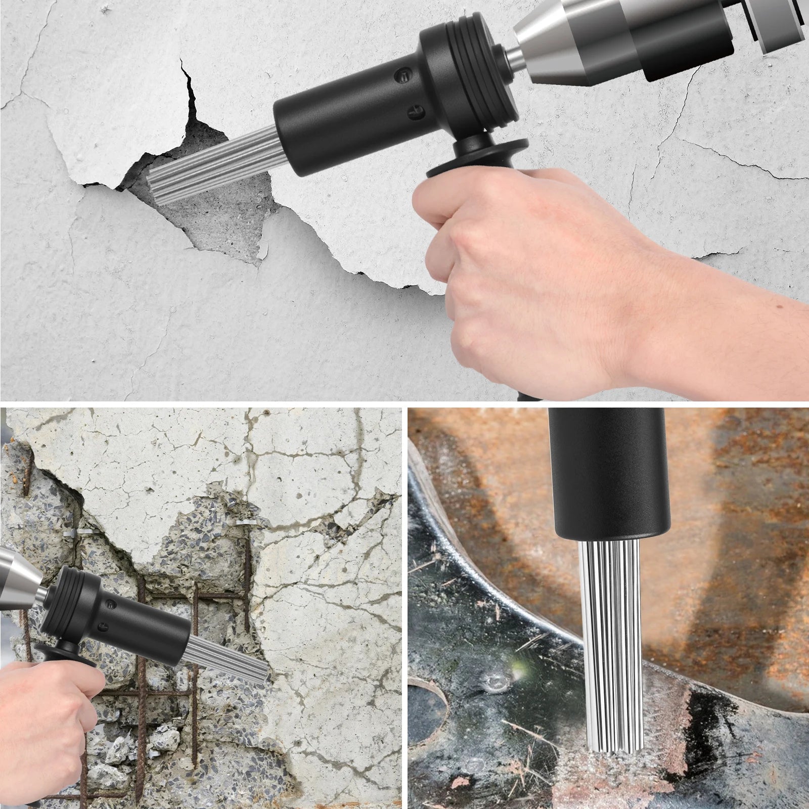 SDS Plus Needle Scaler Attachment 18 Needles 3mm Hardened Steel Rust Remover for Metal Concrete Paint Cleaning Tool with Case Po Zpaxo
