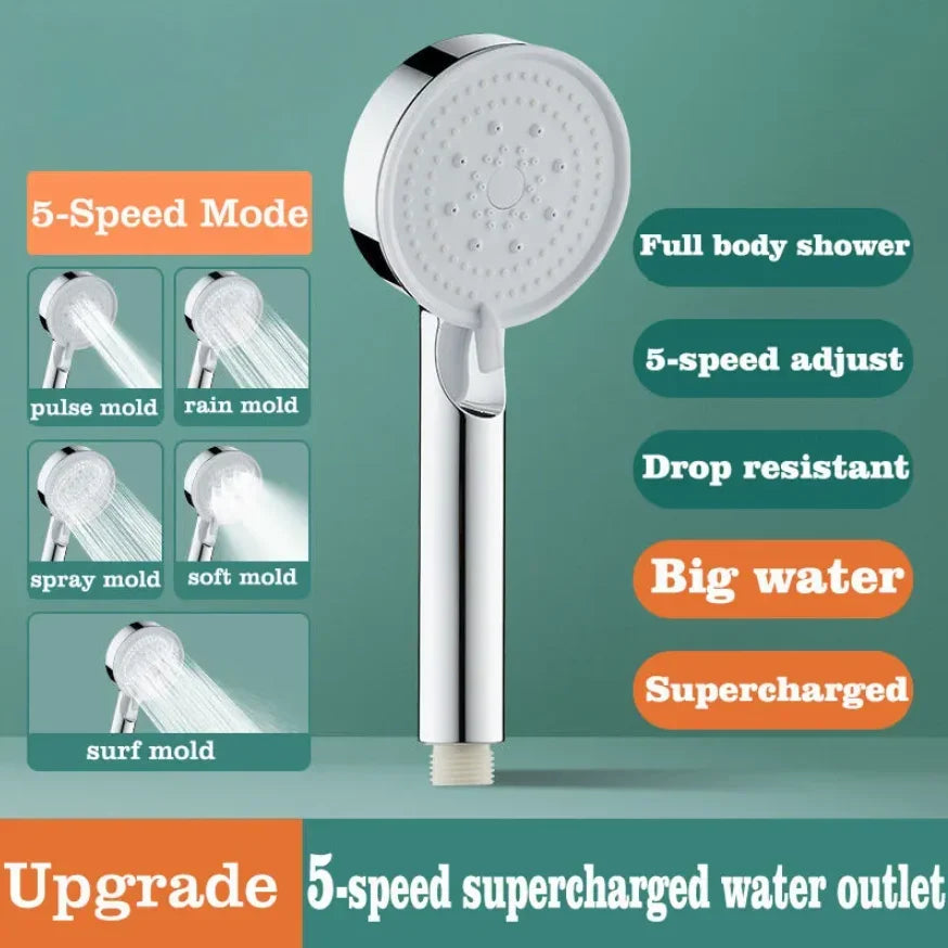 Adjustable Shower Head 5 Mode Rainfall Shower Large Flow ShowerHead High Pressure Water Saving Shower Mixer Bathroom Accessories Zpaxo sliver