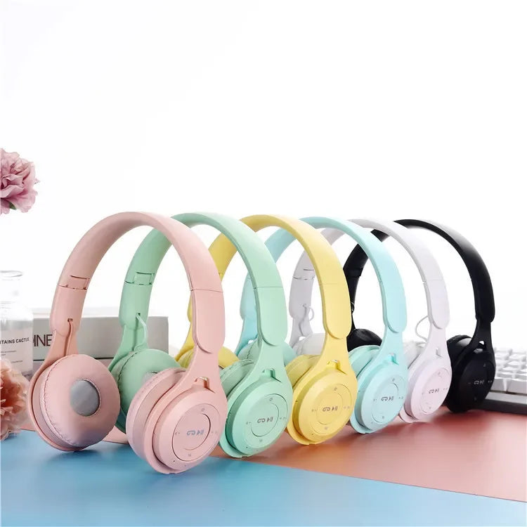 Macaron Headphones Kids Wireless Bluetooth Headphone Stereo Headband Gaming Headset with Mic Gamer Girl Gift for Mobile Tablet Zpaxo
