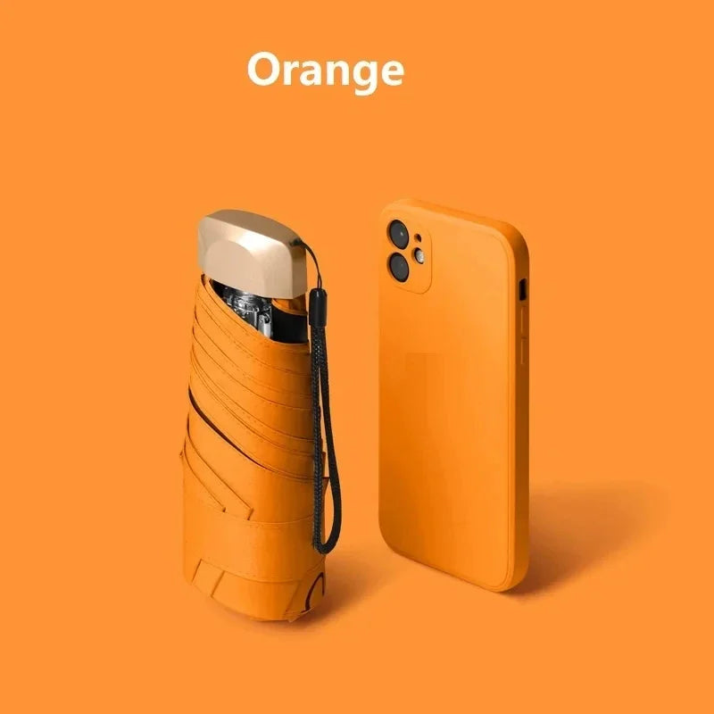 Mini 55 Off Sun Umbrella Small Pocket Rain Vinyl Folding UV Zpaxo Orange 6K Aluminum