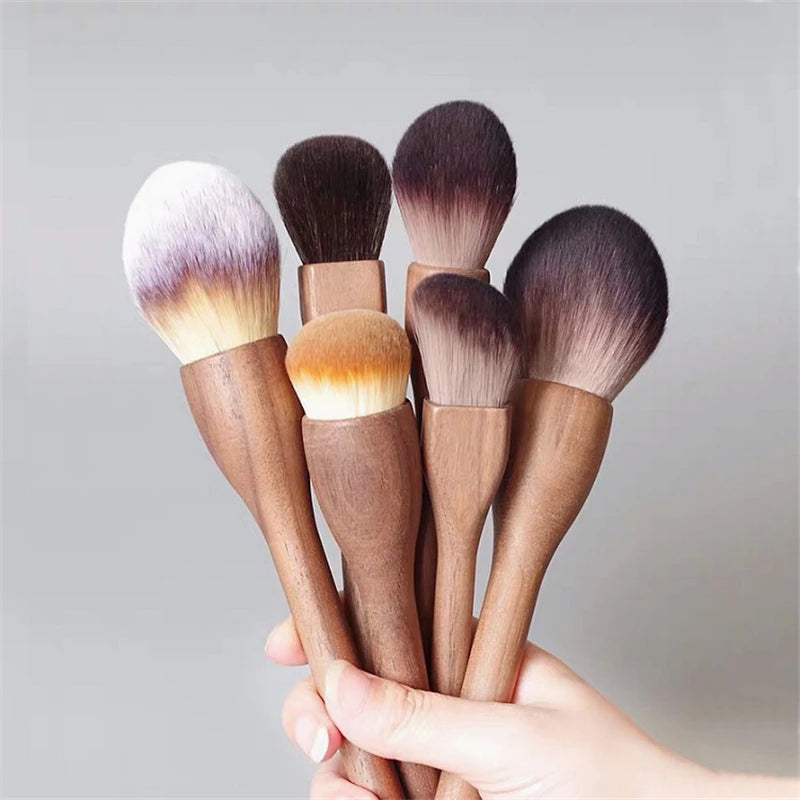 1 European Vintage Wood Handle Makeup Brush Walnut Loose Powder Blush Zpaxo 6pc set